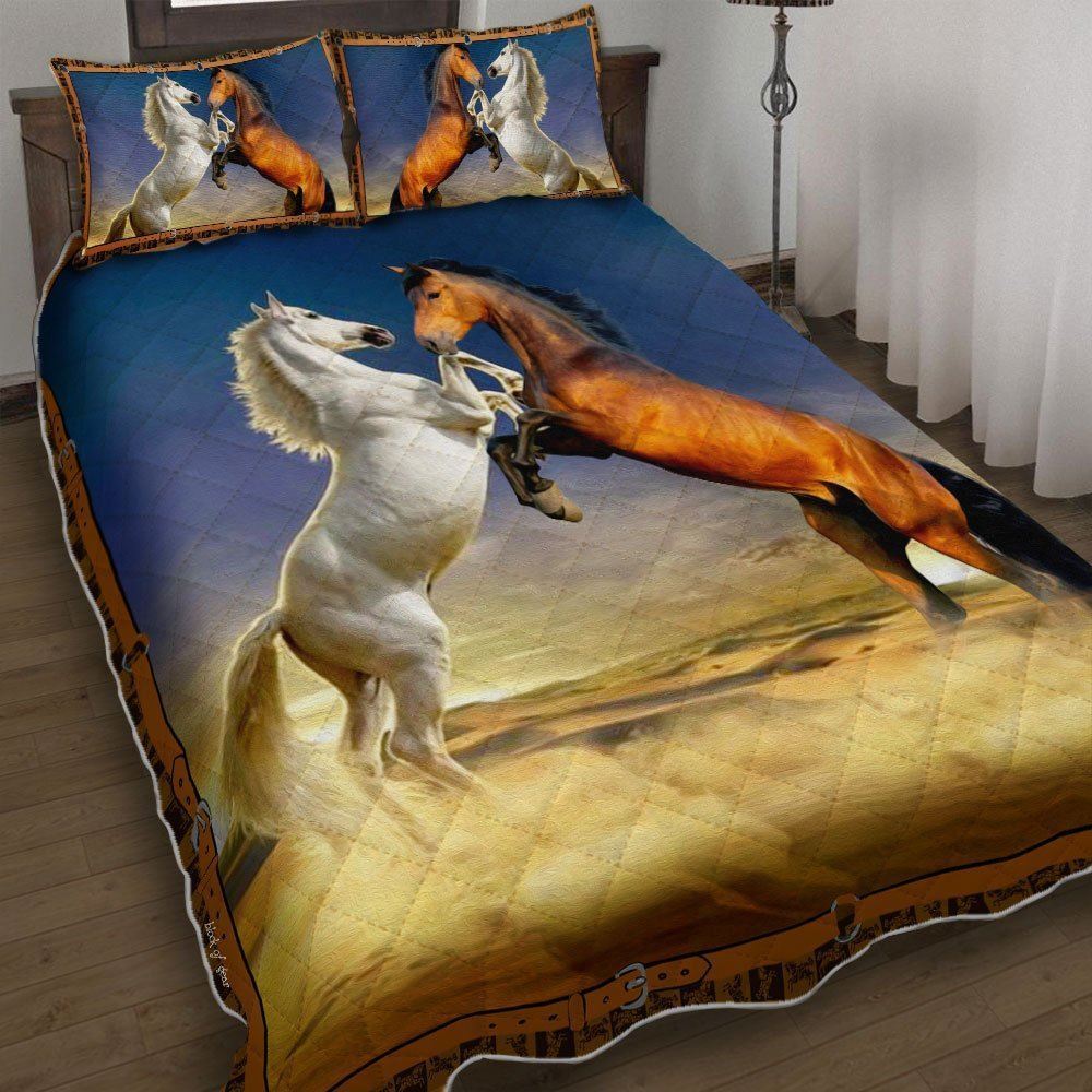 Horse Fighting Horse Lover Quilt Bedding Set