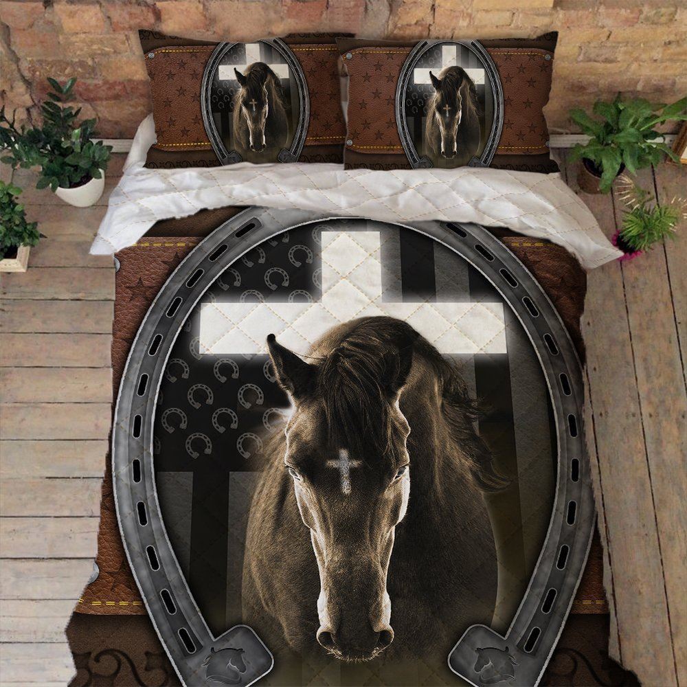 Horse Quilt Bedding Set Jesus And Black Horse Ant288qs