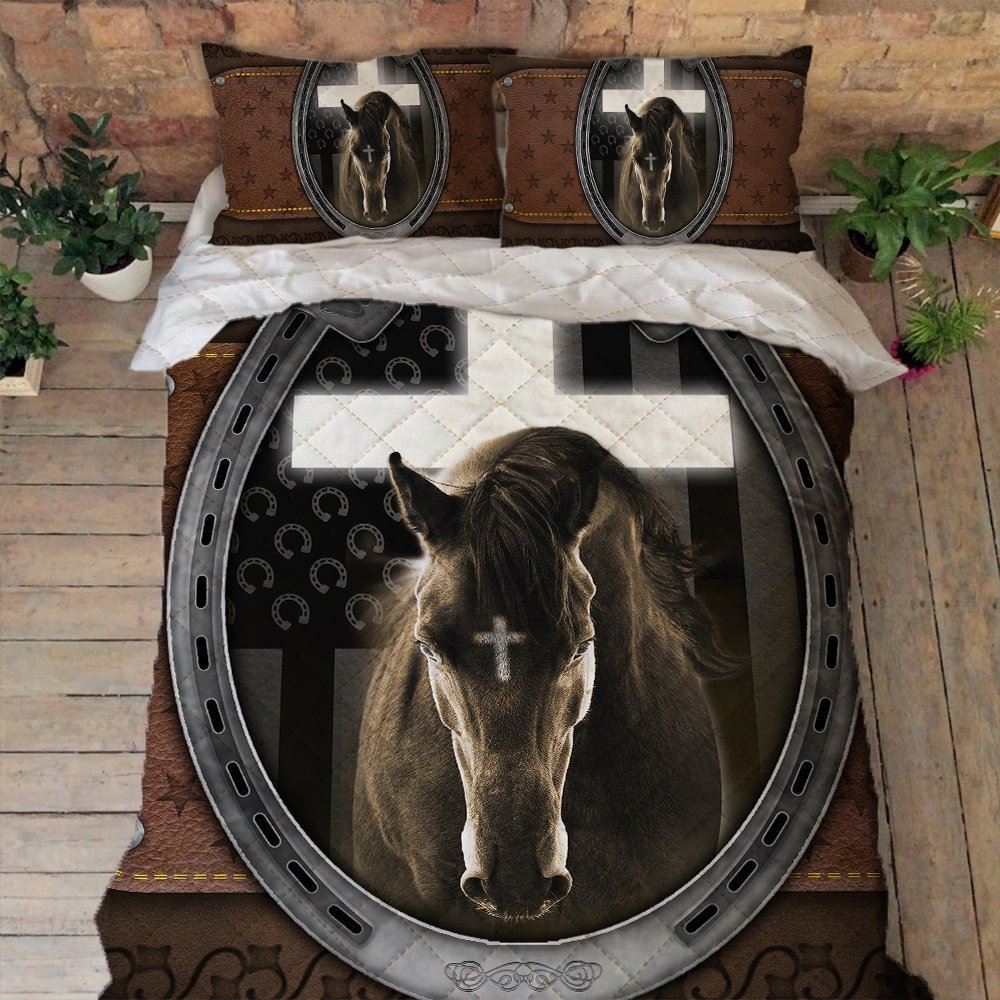 Horse Quilt Bedding Set Jesus And Black Horse Bnt288qsv1