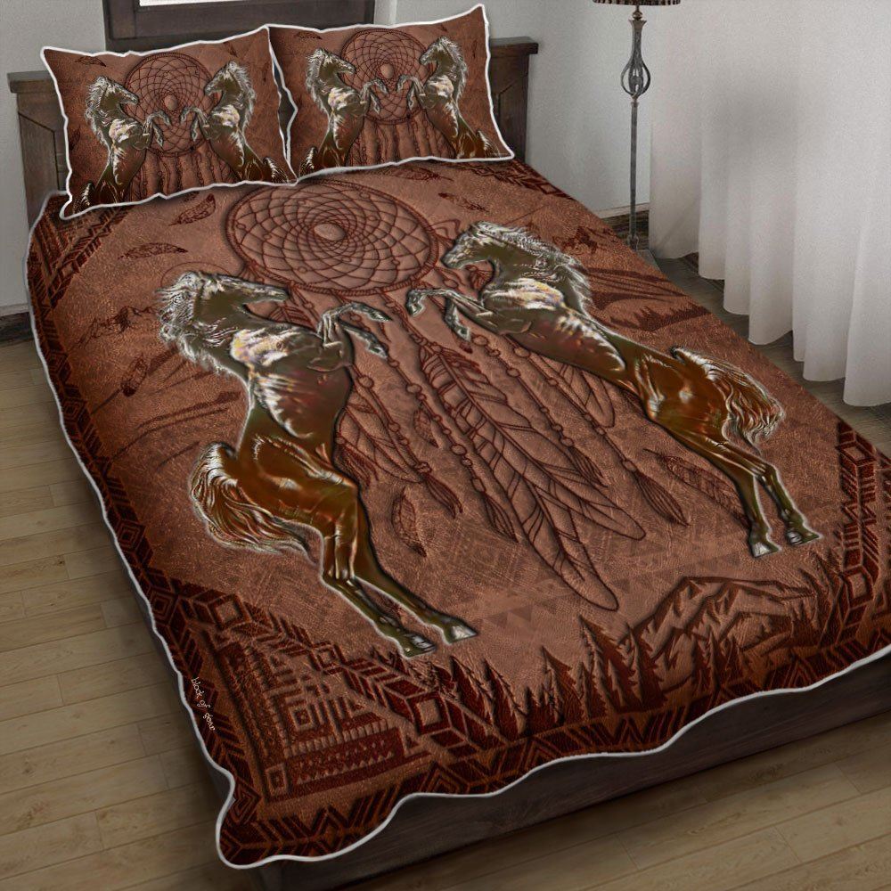 Horse Quilt Native American Horse Dream Catcher Quilt Bedding Set