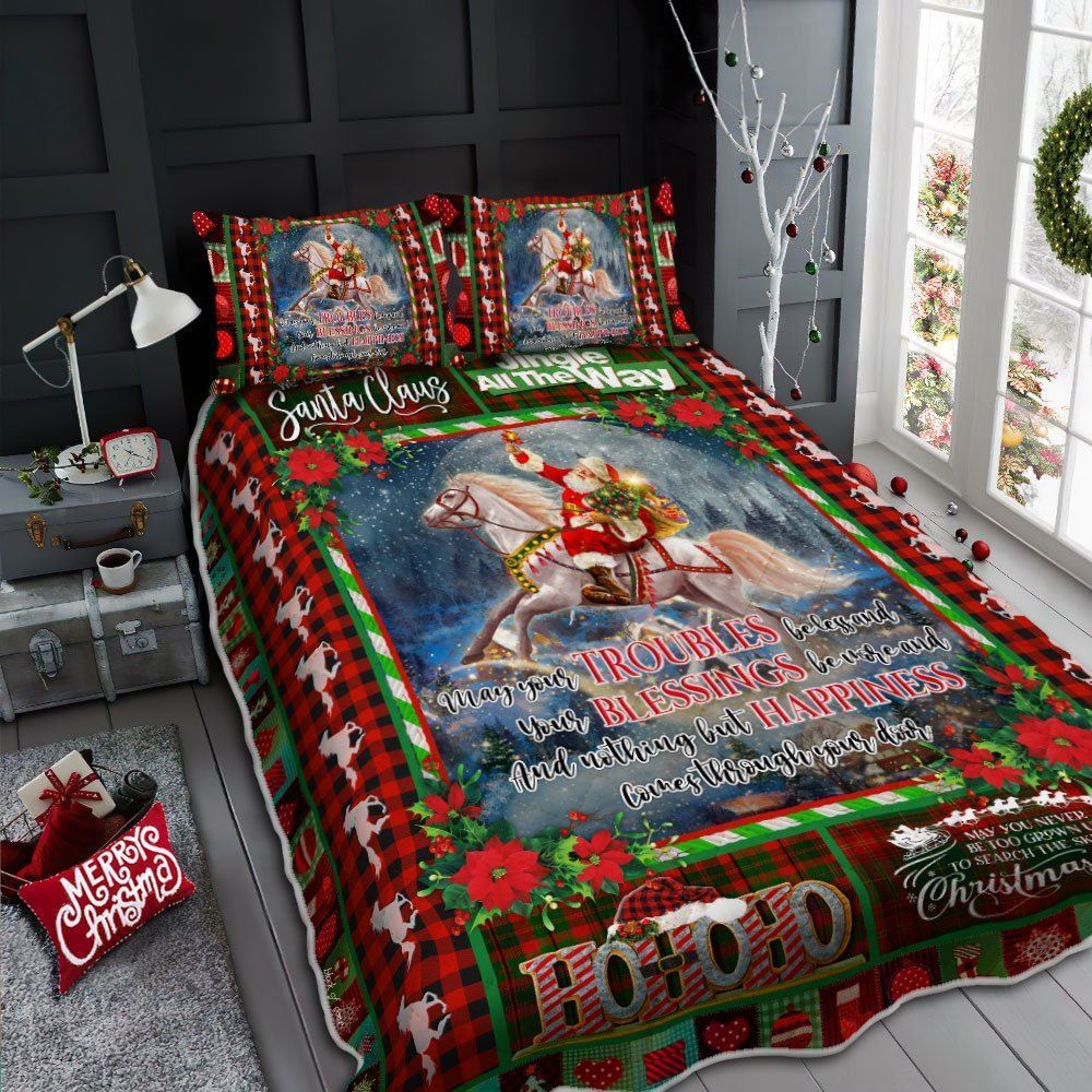 Horse Sleigh May Your Troubles Be Less And Your Blessings Be More Quilt Bedding Set