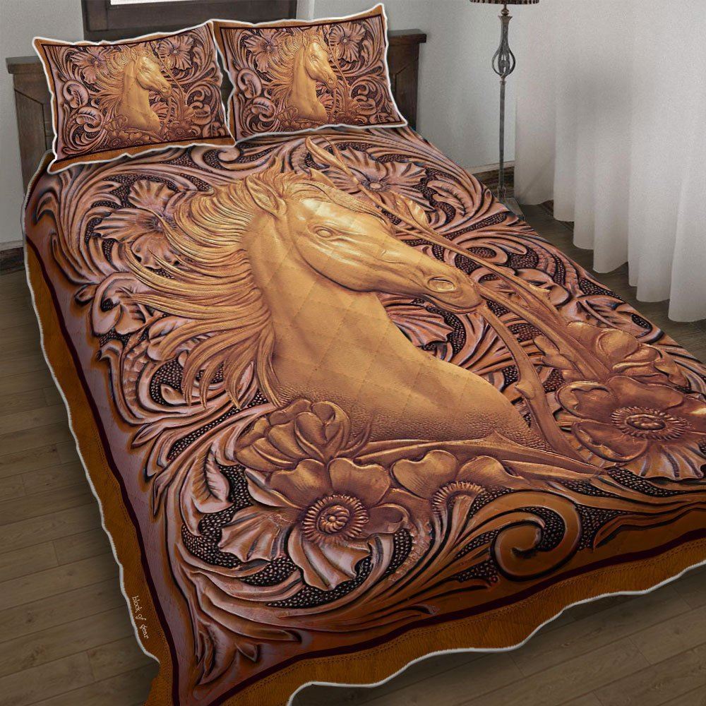 Horse Wood Sculpture Quilt Bedding Set