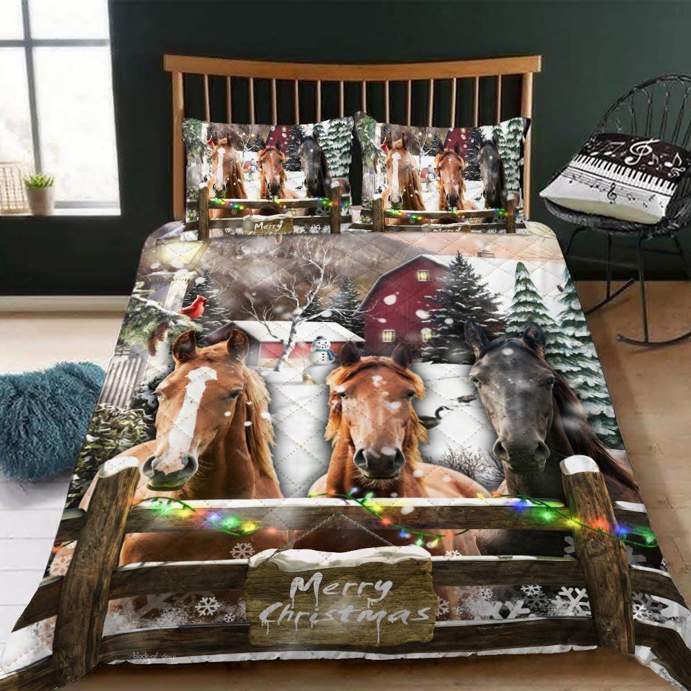 Horses Christmas Quilt Bedding Set