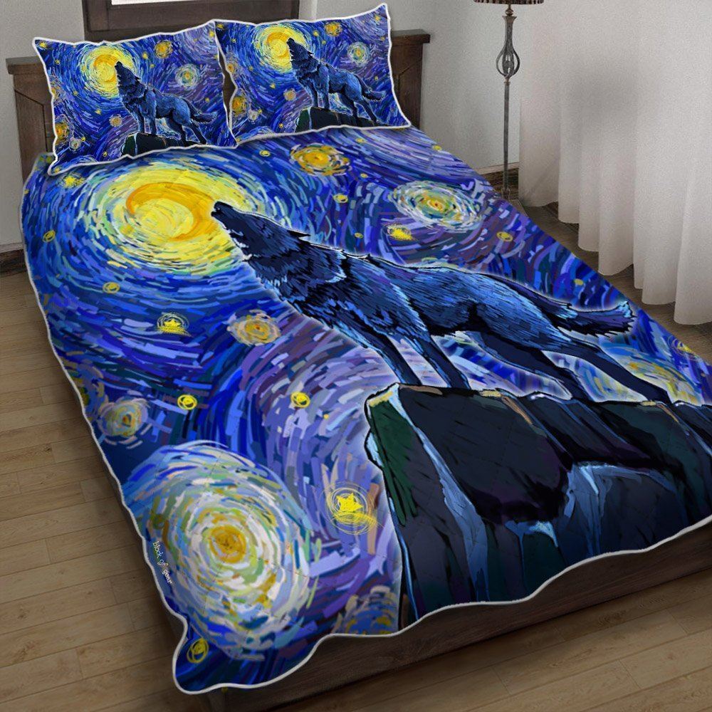 Howling Wolf Starry Night Quilt Bedding Set