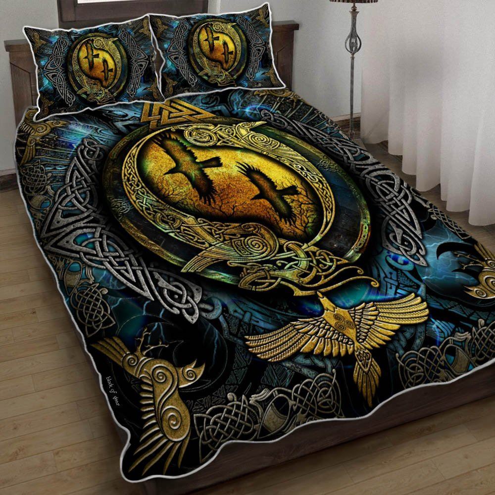 Hugin And Munin Odins Ravens Viking Quilt Bedding Set