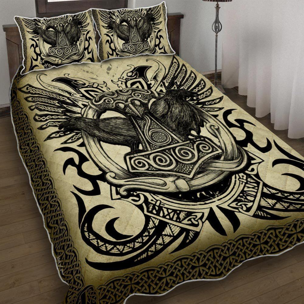 Hugin And Munin Ravens Quilt Bedding Set