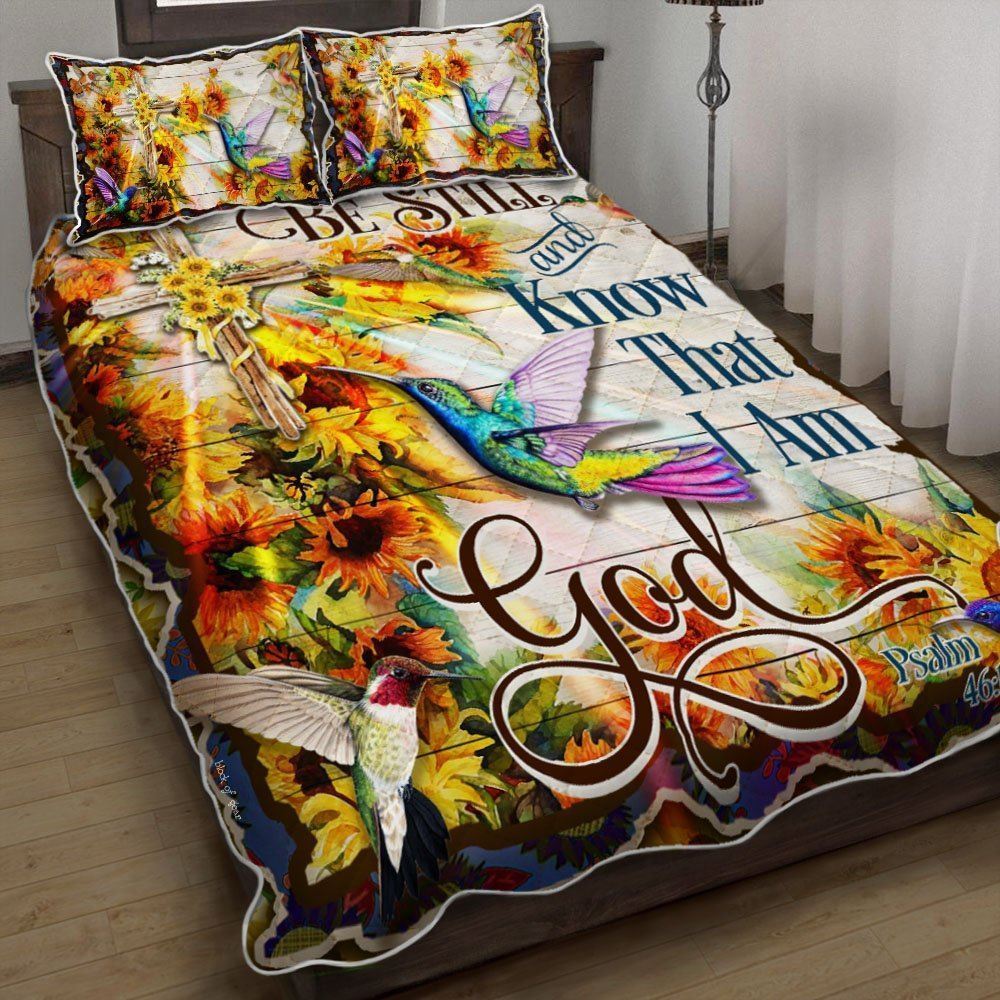 Hummingbird Be Still And Know That I Am God Quilt Bedding Set