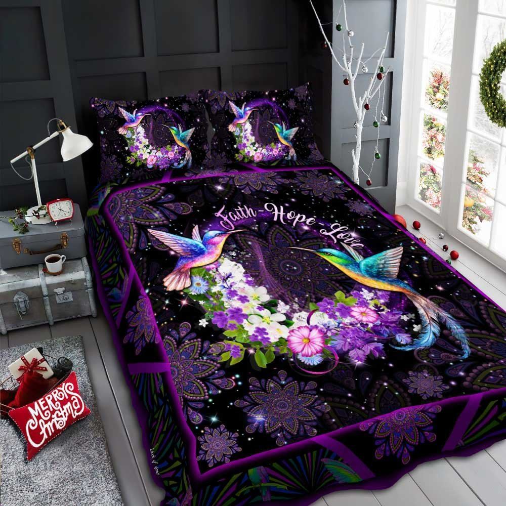 Hummingbird Faith Hope Love Quilt Bedding Set