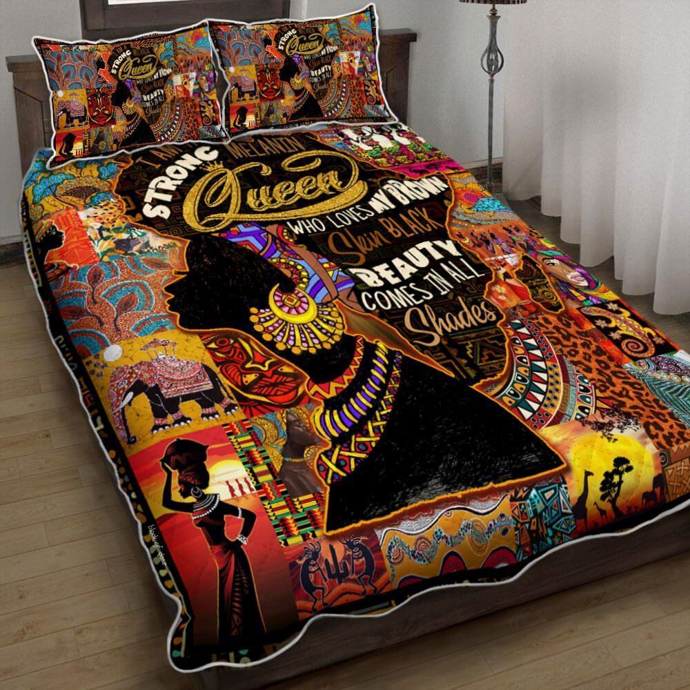 I Am A Strong Melanin Queen Black Women Quilt Bedding Set