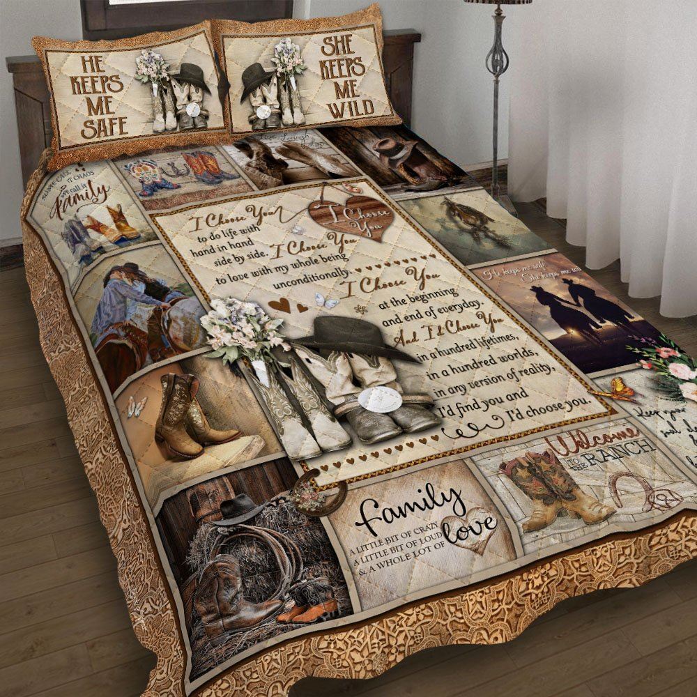 I Choose You Cowboy And Cow Girl Quilt Bedding Set