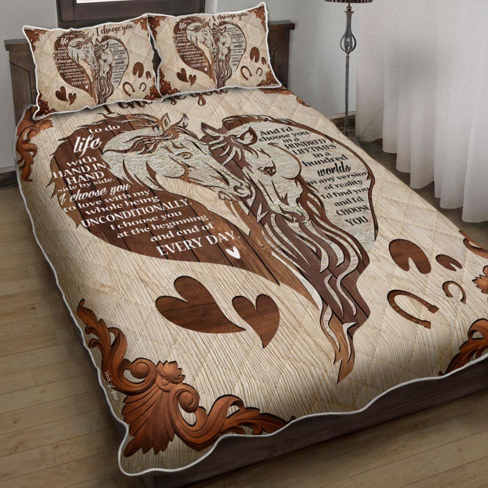 I Choose You Horse Romantic Love Quilt Bedding Set