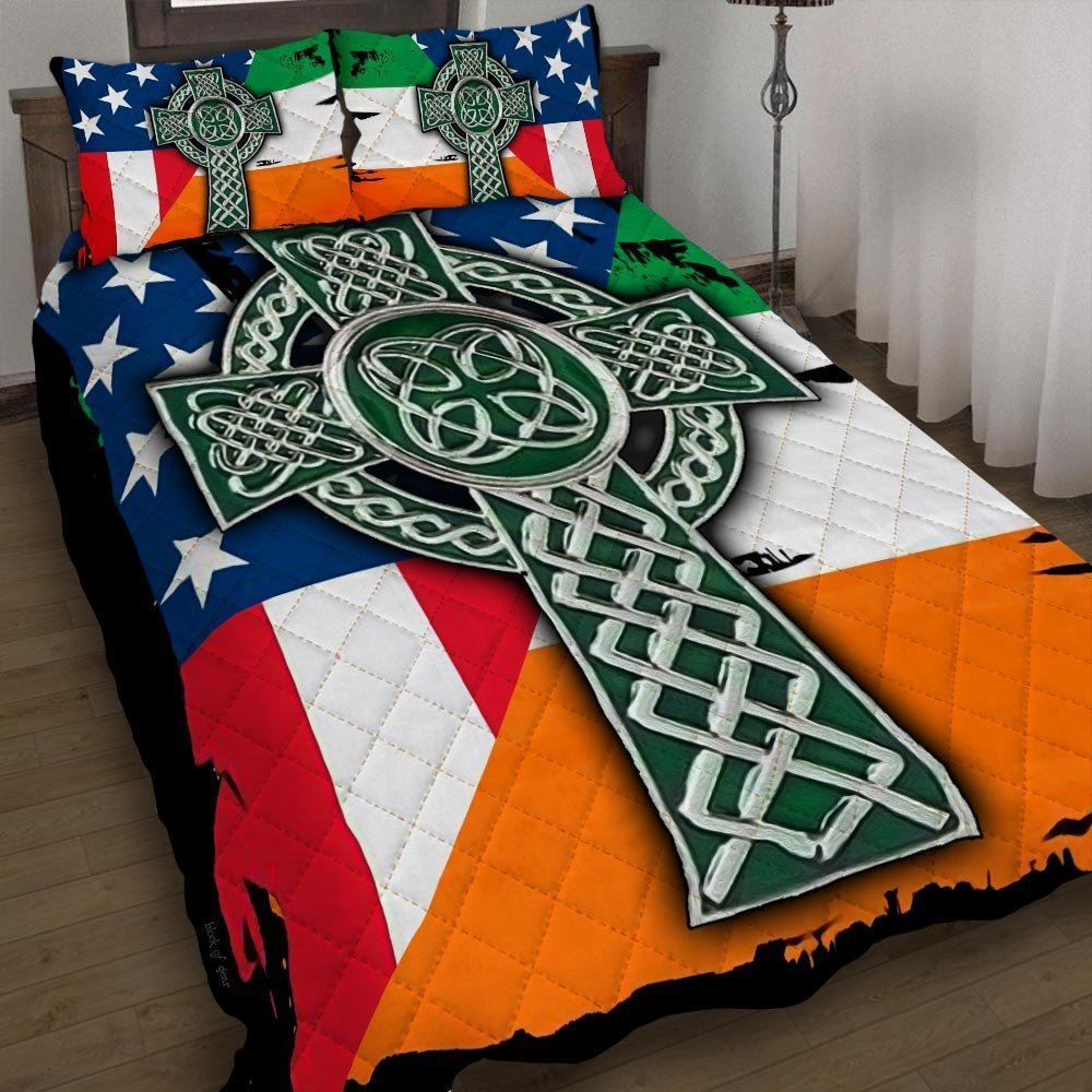 Irish American With Celtic Cross Quilt Bedding Set