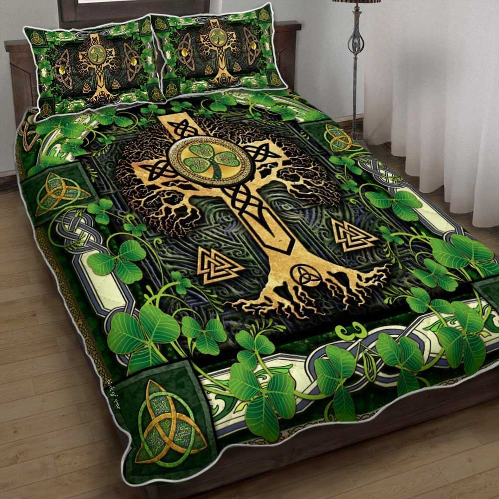 Irish Celtic Shamrock Cross Quilt Bedding Set