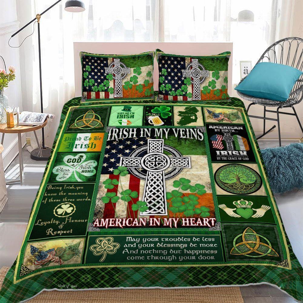 Irish In My Veins American In My Heart Quilt Bedding Set