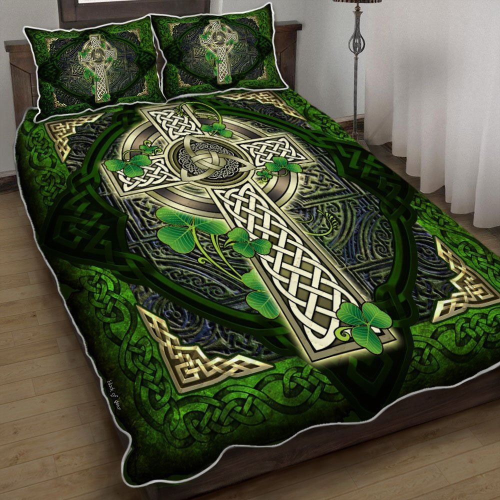 Irish Shamrock Celtic Cross Quilt Bedding Set