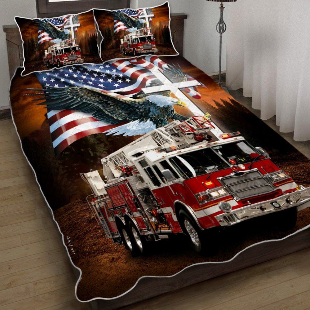 Jesus American Eagle Firefighter Quilt Bedding Set