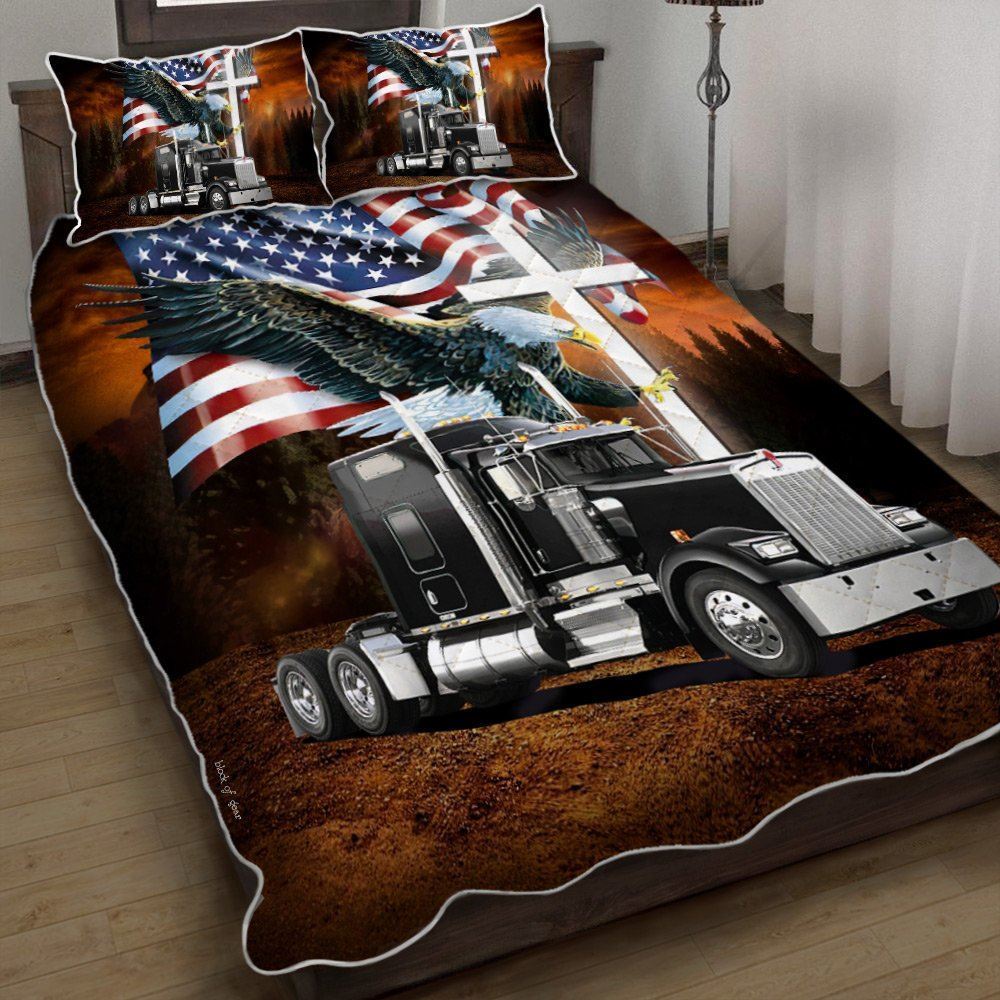 Jesus American Eagle Trucker Black Truck Quilt Bedding Set