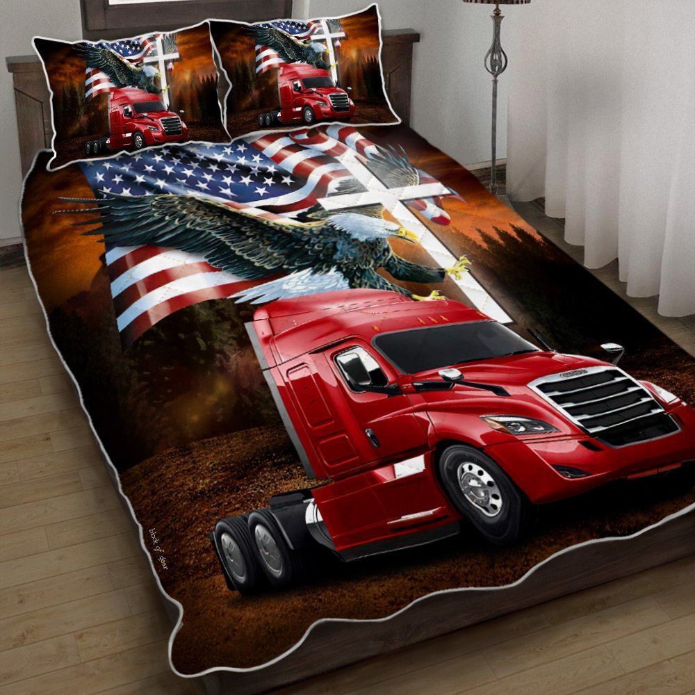 Jesus American Eagle Trucker Red Truck Quilt Bedding Set V15