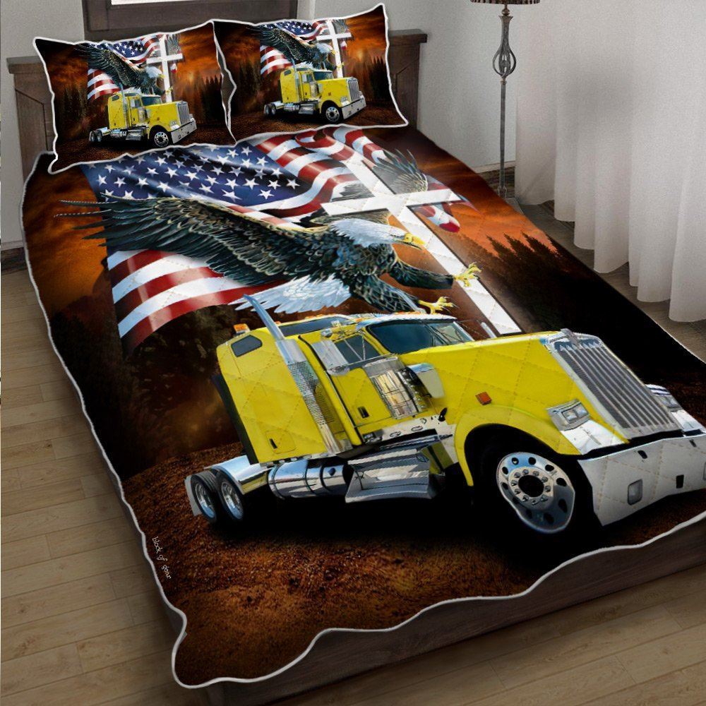 Jesus American Eagle Trucker Yellow Truck Quilt Bedding Set