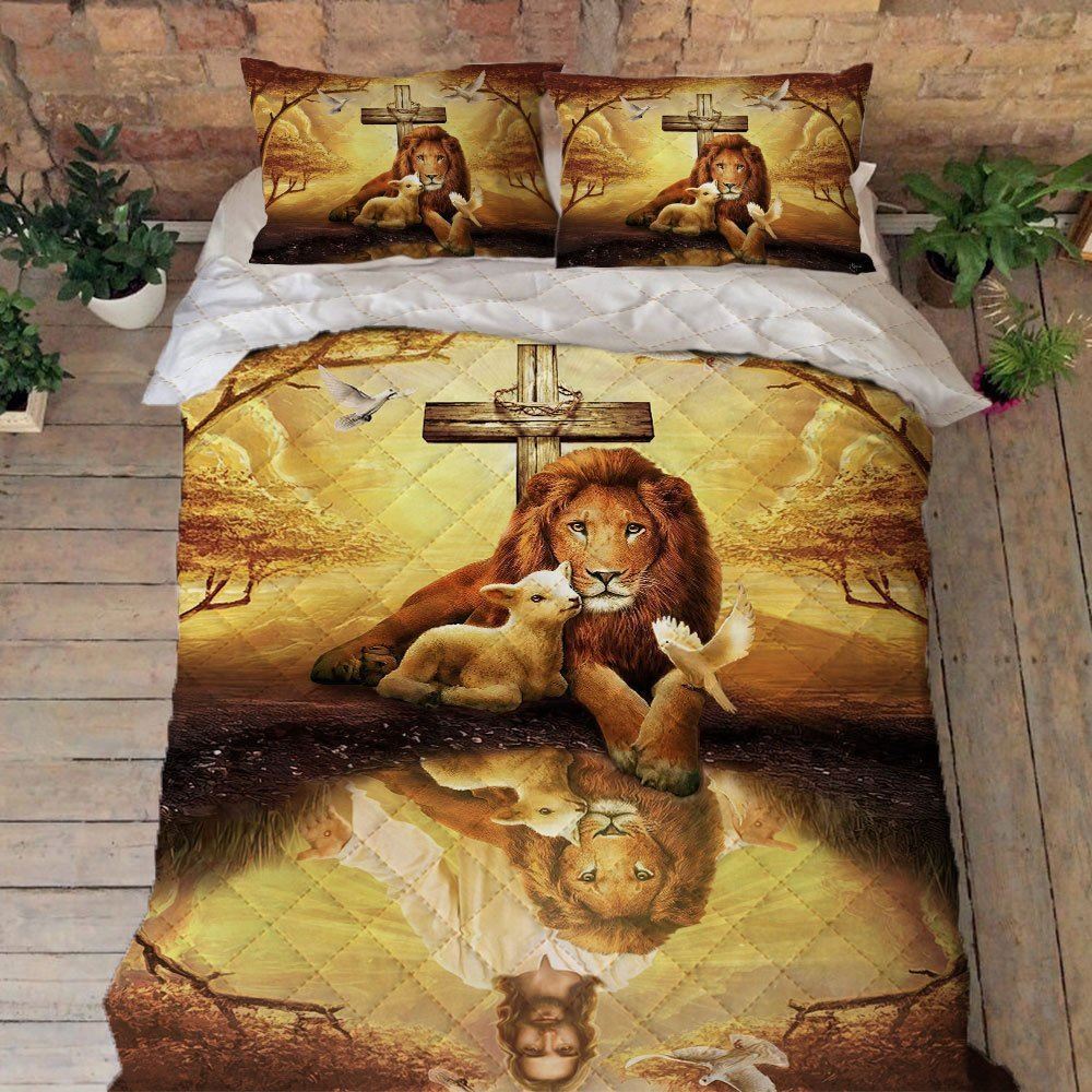 Jesus Christ The Lion And The Lamb Quilt Bedding Set Thn3549qs