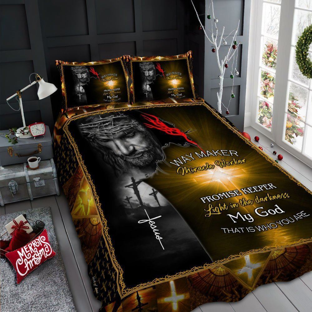 Jesus Christ Way Maker Miracle Worker Promise Keeper Quilt Bedding Set