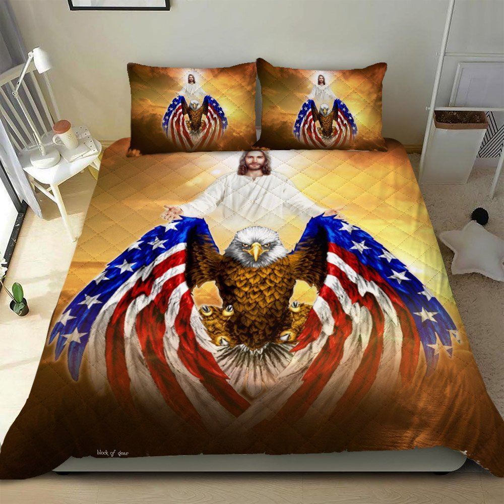 Jesus Christian American Eagle Quilt Bedding Set