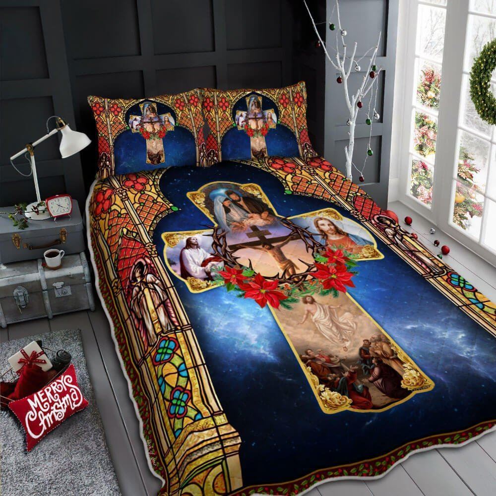 Jesus Christian Cross Christmas Quilt Bedding Set