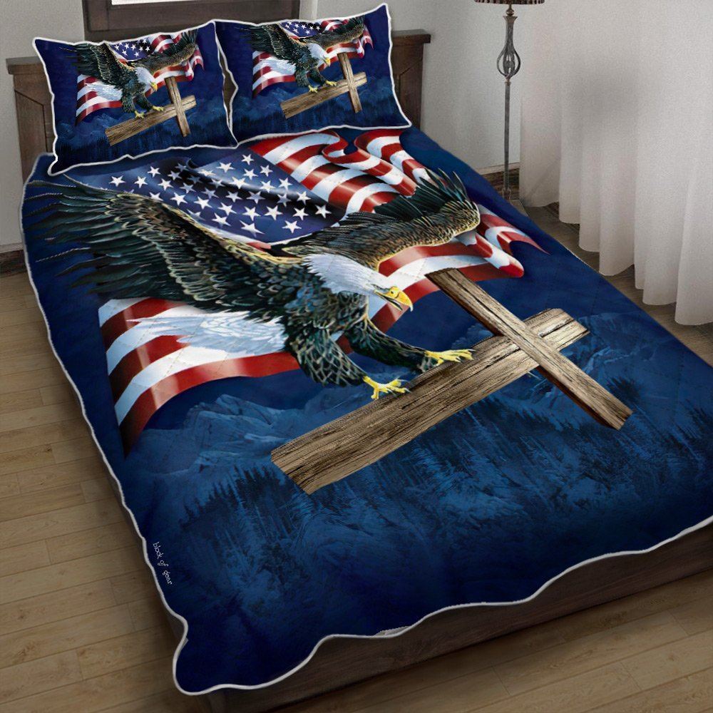 Jesus Cross American Eagle Quilt Bedding Set