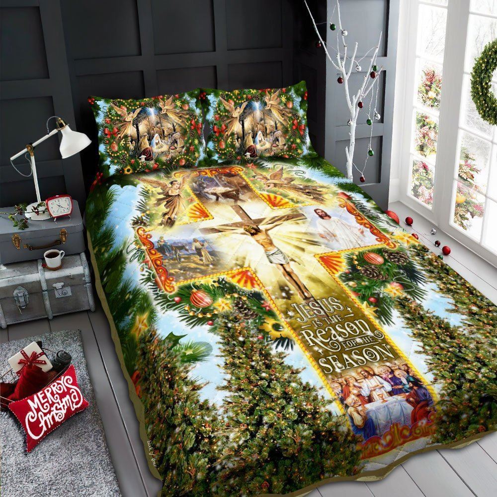 Jesus Is The Reason For The Season Christmas Quilt Bedding Set