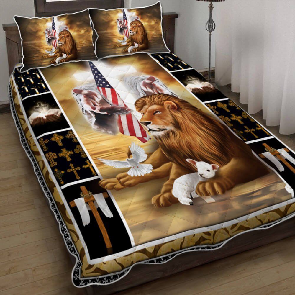 Jesus Lion And Lamb Cross Quilt Bedding Set