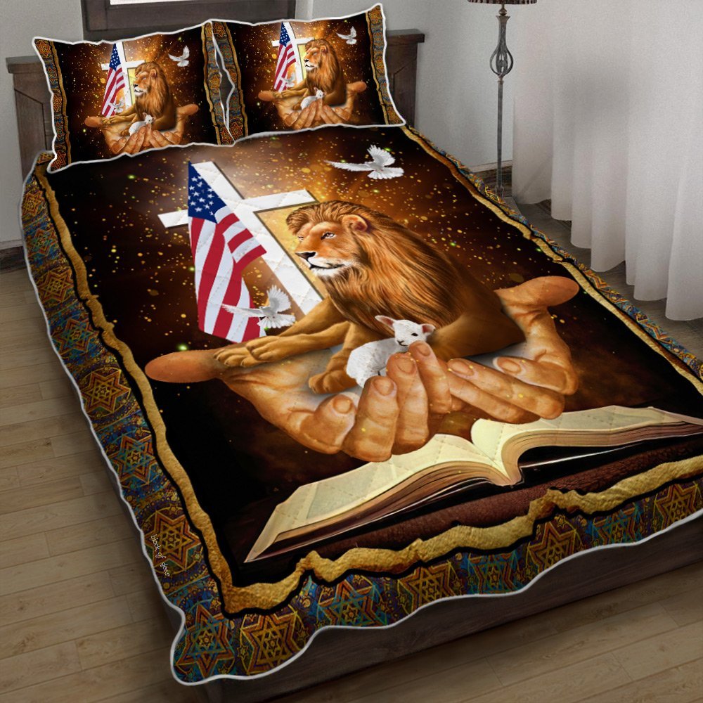 Jesus The Lamb And The Lion Patriot Quilt Bedding Set