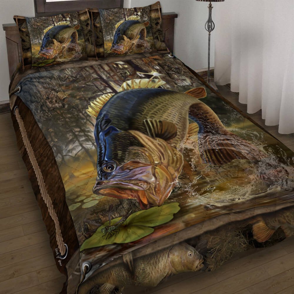 Largemouth Bass Fishing Quilt Bedding Set