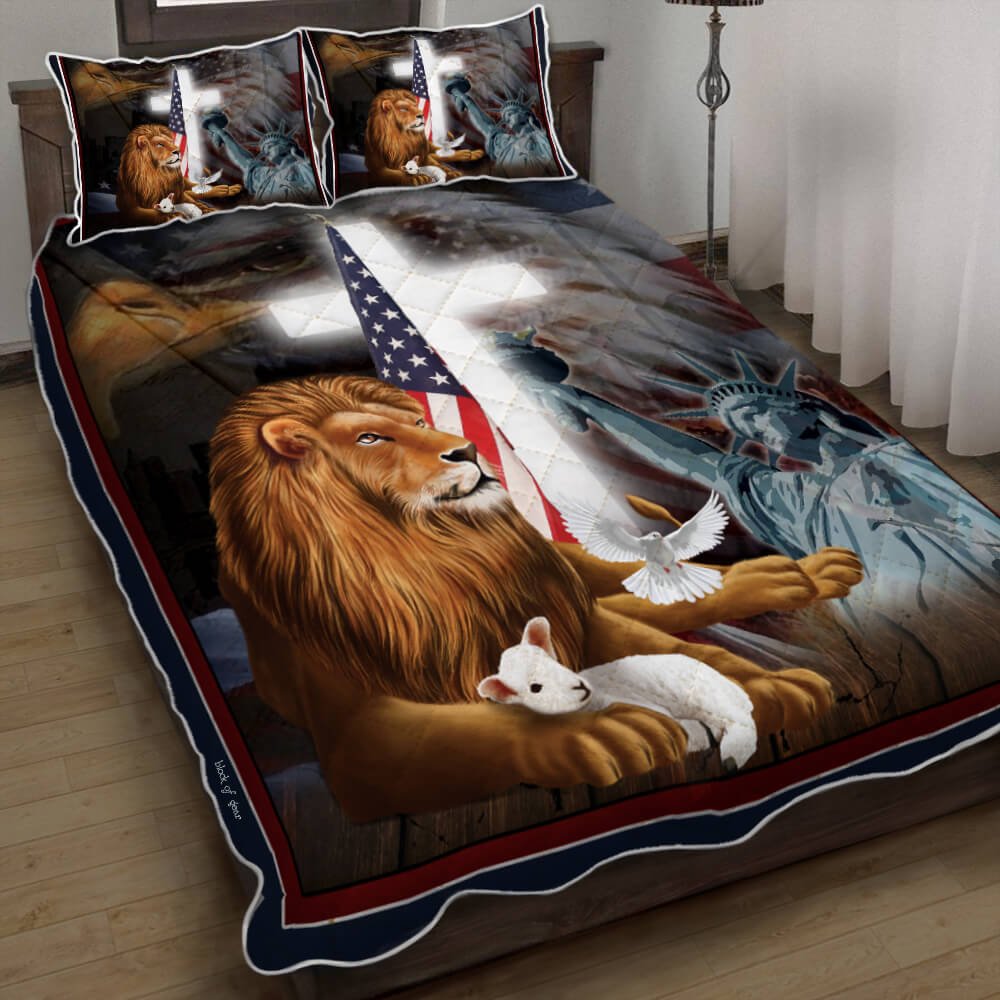 Lion And Lamb Cross American Quilt Bedding Set