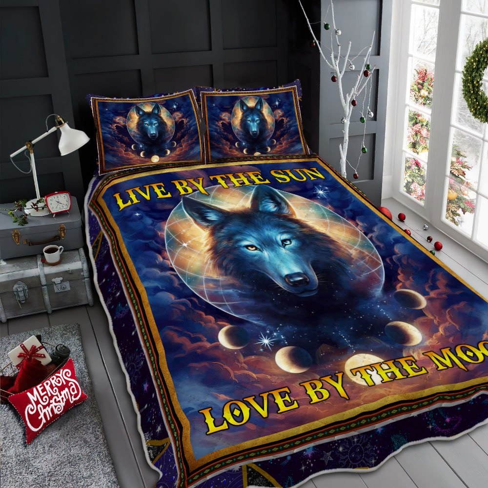 Live By Sun Love By Moon Wolf Quilt Bedding Set