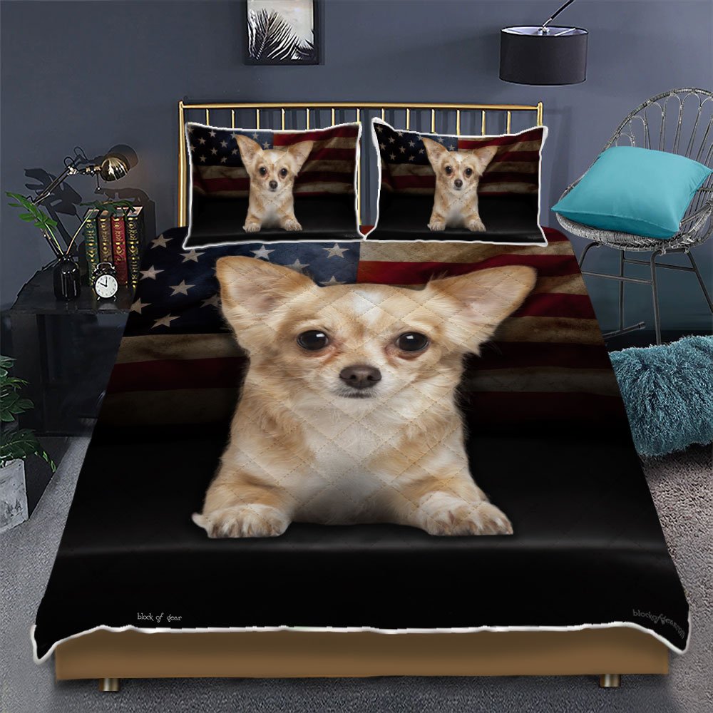 Long Coat Chihuahua Quilt Bedding Set