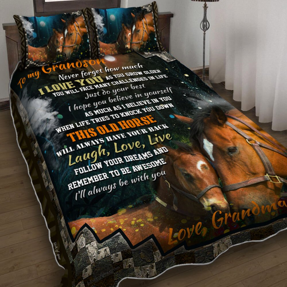 Love Horse Grandson Love Grandma Quilt Bedding Set