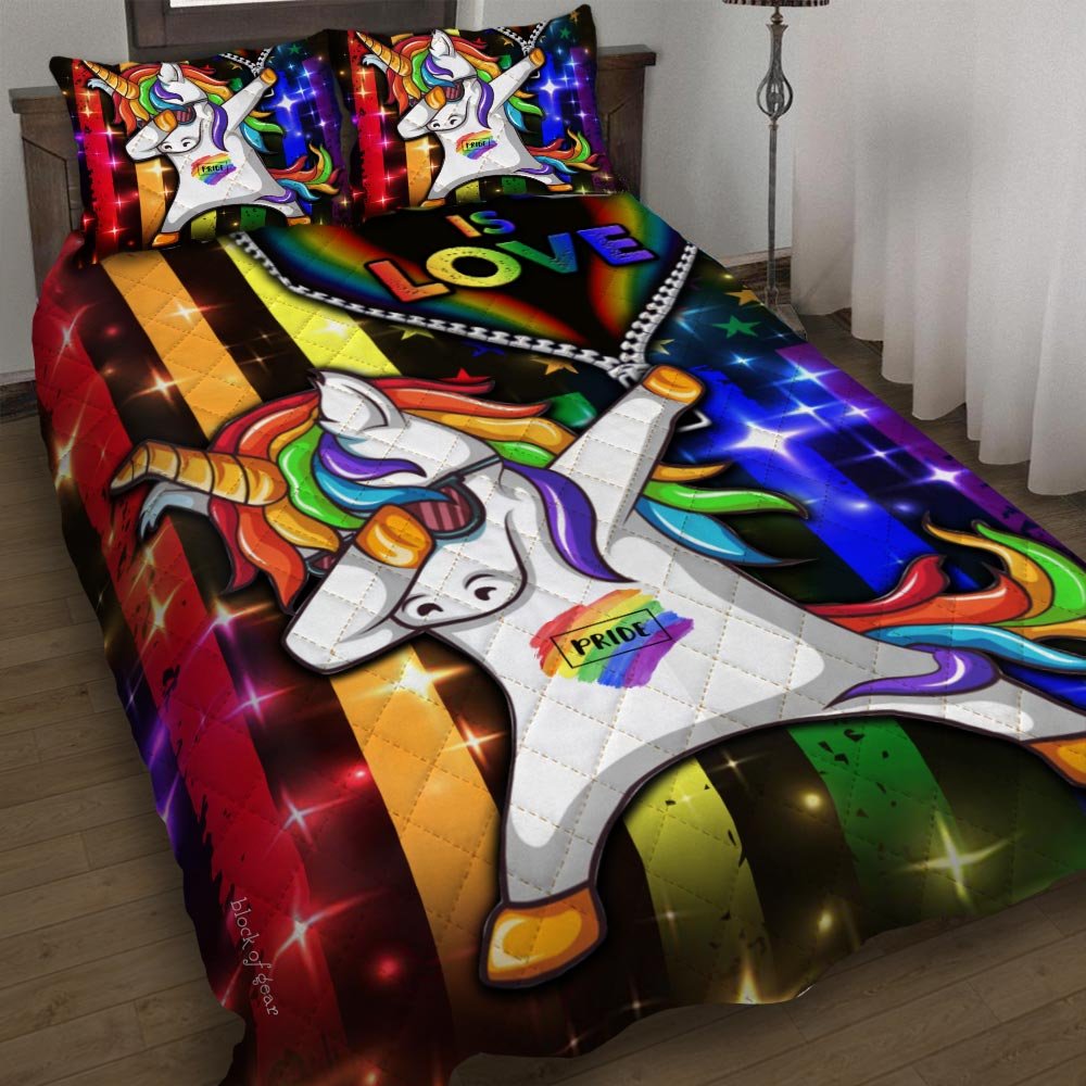 Love Is Love Lgbt Unicorn Quilt Bedding Set