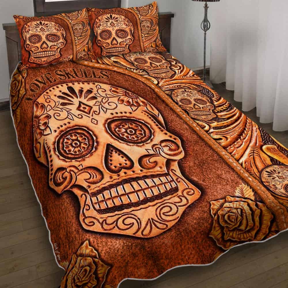 Love Skulls Vintage Pattern Quilt Bedding Set