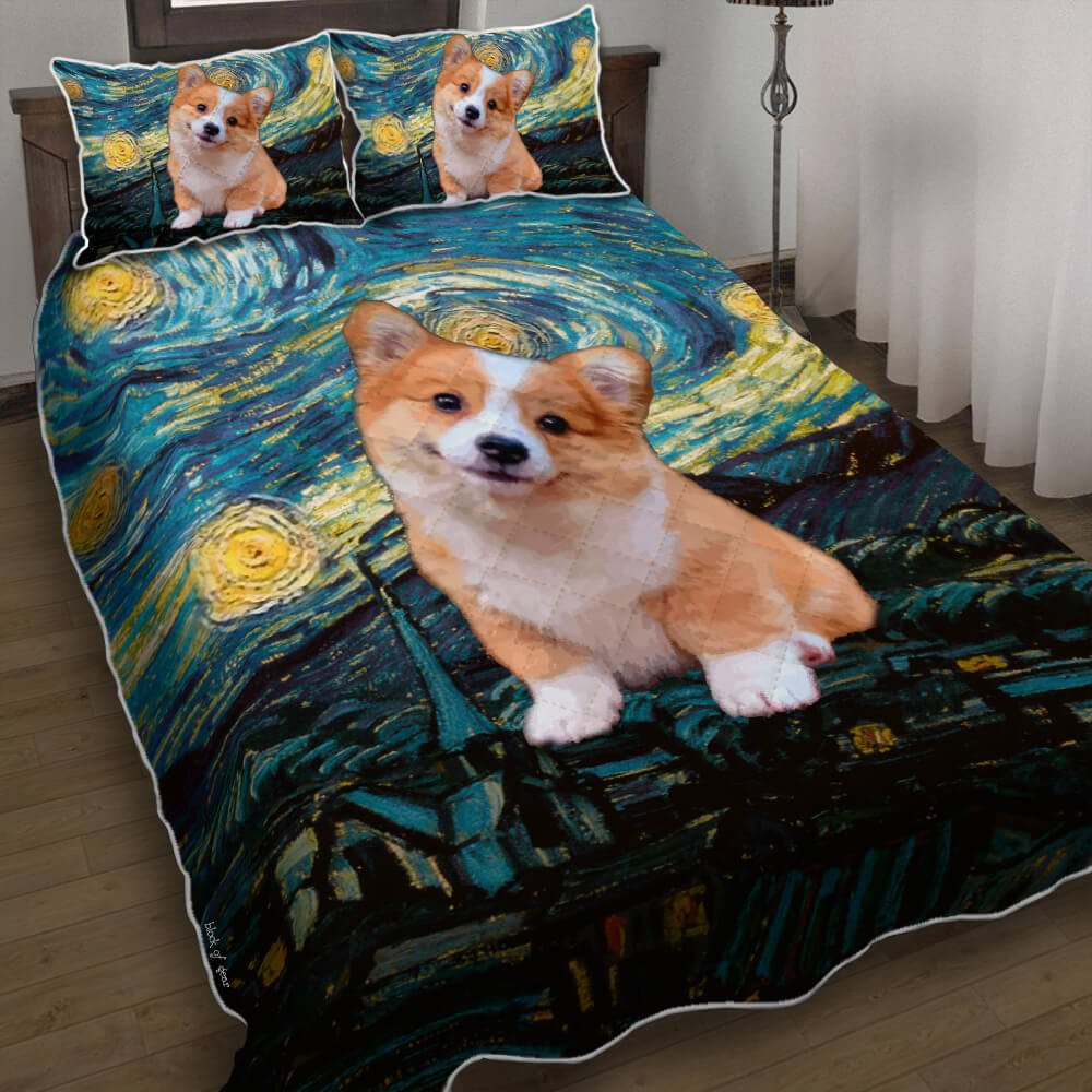 Lovely Corgi Starry Night Quilt Bedding Set