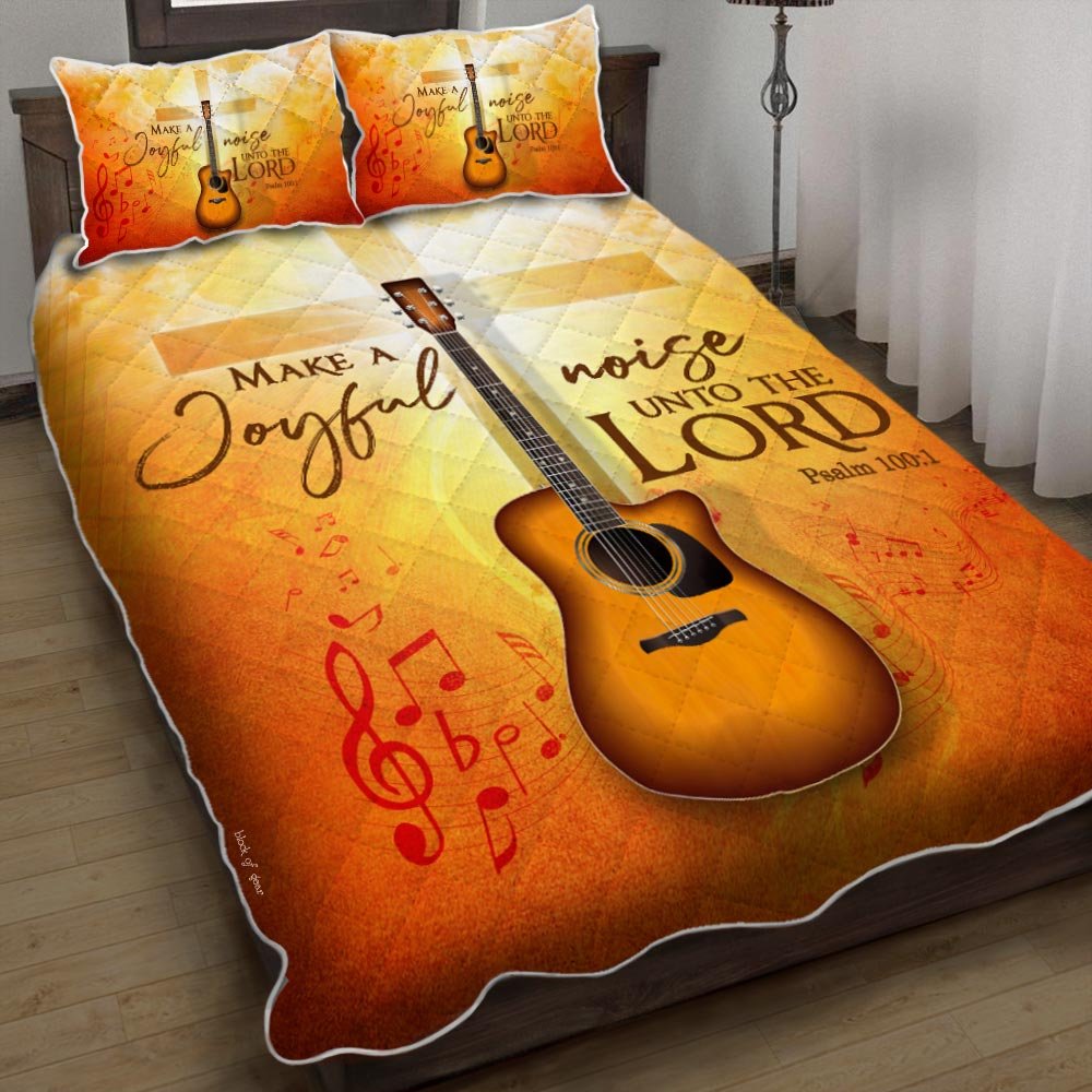 Make A Joyful Noise Unto The Lord Guitar Quilt Bedding Set