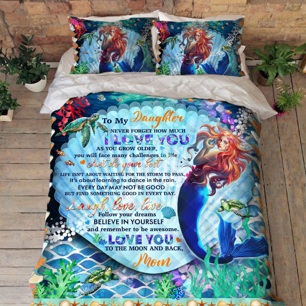 Mermaid Quilt Bedding Set To My Daughter I Love You To The Moon And Back Bnl50qs