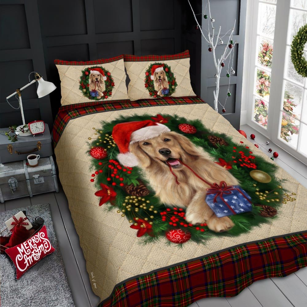 Merry Christmas Golden Retriever Quilt Bedding Set