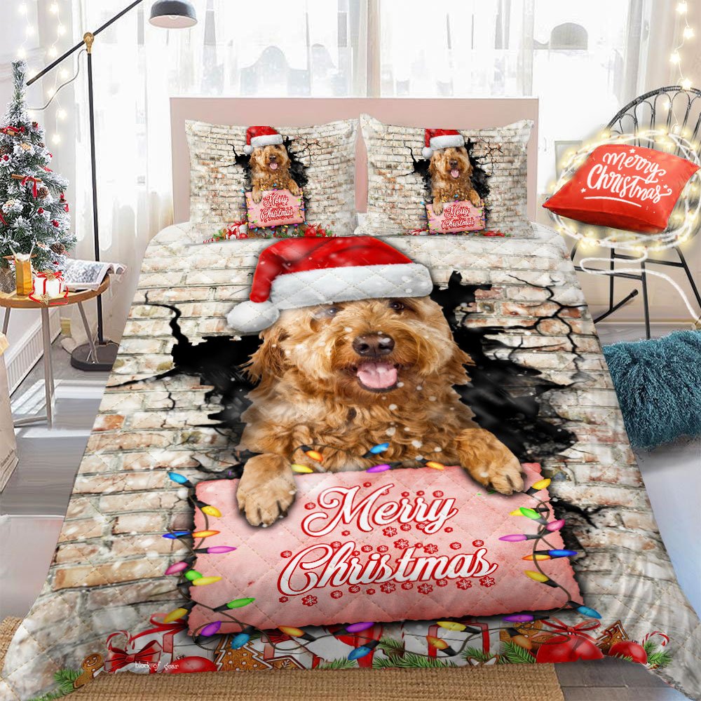 Merry Christmas Goldendoodle Quilt Bed Sed