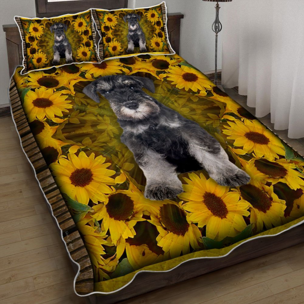 Miniature Schnauzer Sunflower Quilt Bedding Set