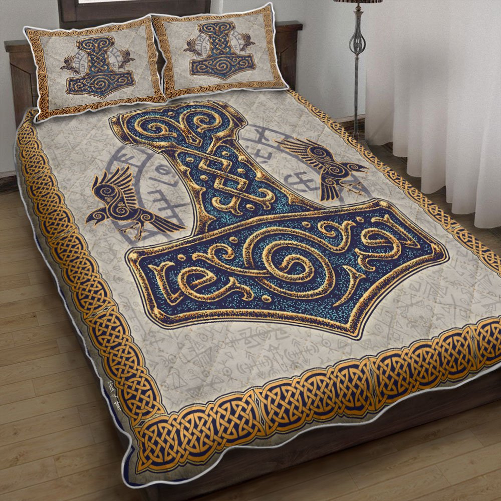 Mjolnir Viking Ravens Quilt Bedding Set