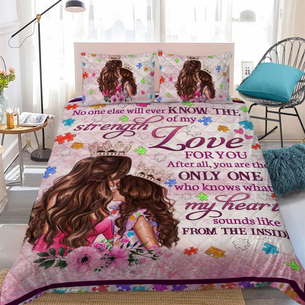 Mom To Daughter Autism Awareness Quilt Bedding Set