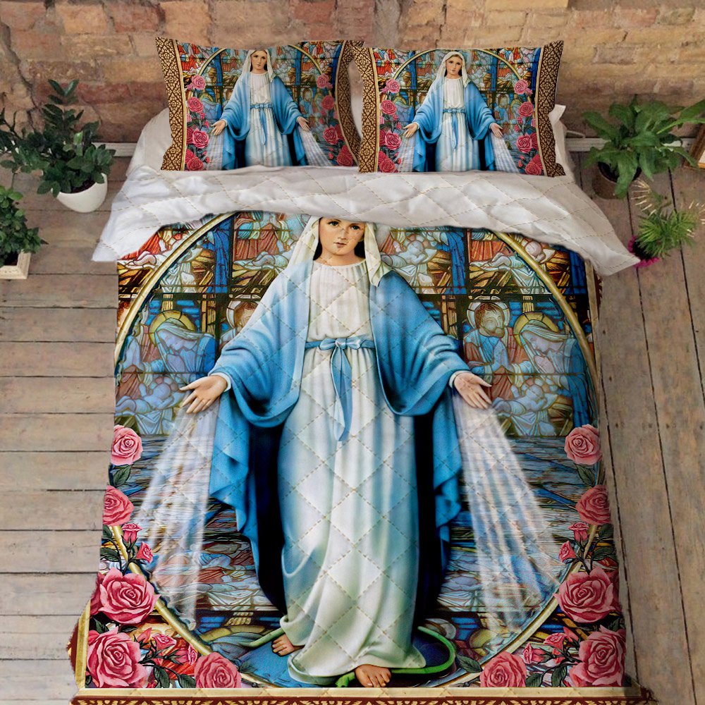 Mother Mary Bedding Jesus God Mother Mary Roses Quilt Bedding Set Trn1552qs