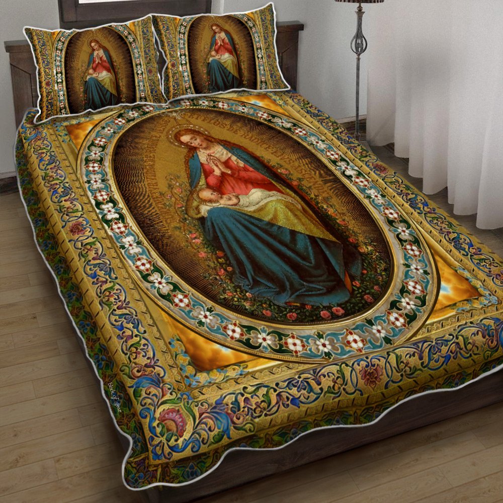 Mother Mary Catholic Quilt Bedding Set