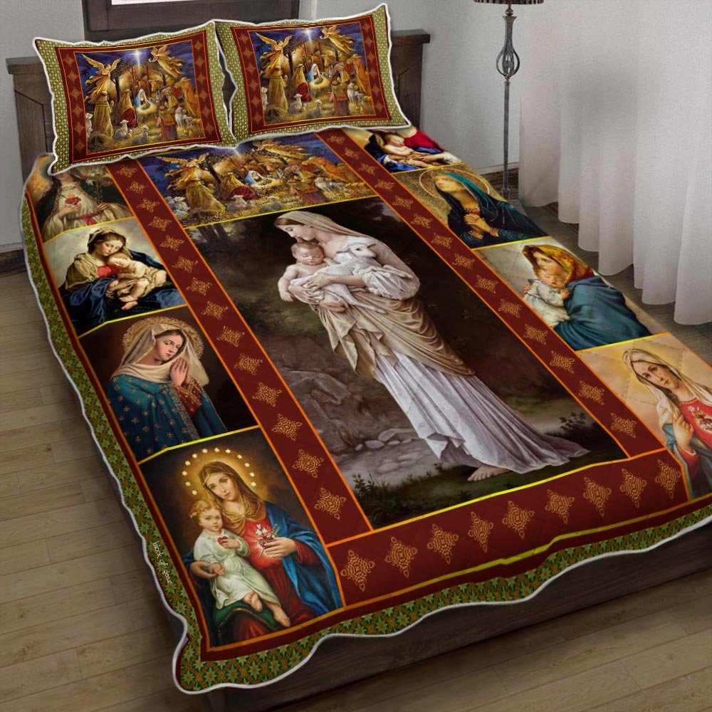 Mother Mary Our Lady Of Grace Quilt Bedding Set