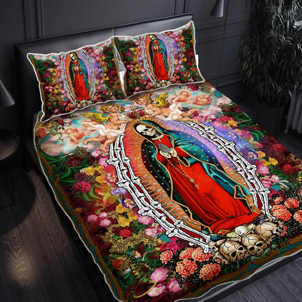 Mother Mary Quilt Bedding Set Skull Flower Ntb221qs